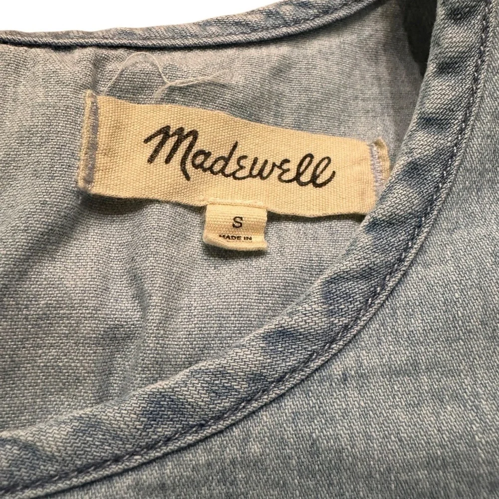 Madewell Chambray Puff Sleeve Tie Back Top Shirt Blouse Women's Size Small‎